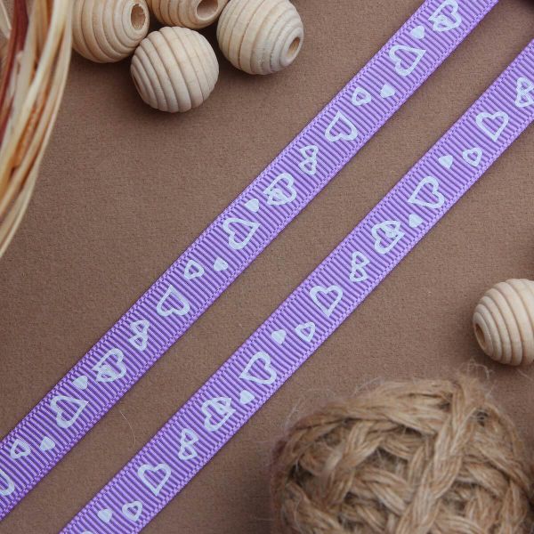 Лента репсовая (в рубчик) Сердечки, 10 мм, 3м, фиолетовый