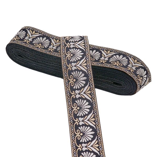 Лента (тесьма) жаккардовая 33.0 мм / 10±0.5 метров, черный/серебро, 3AR2681