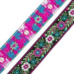 Лента (тесьма) жаккардовая 33.0 мм / 7 метров, зеленый с цветами, 11823