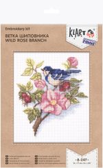 Набор для вышивания нитками Klart, Ветка шиповника, 16х17 см