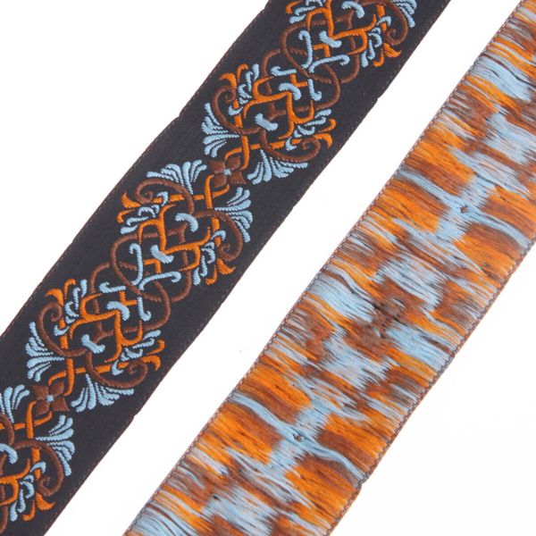 Лента (тесьма) жаккардовая 35.0 мм / 10±0.5 метров, Дамаск 35976 V3 черный/голубой