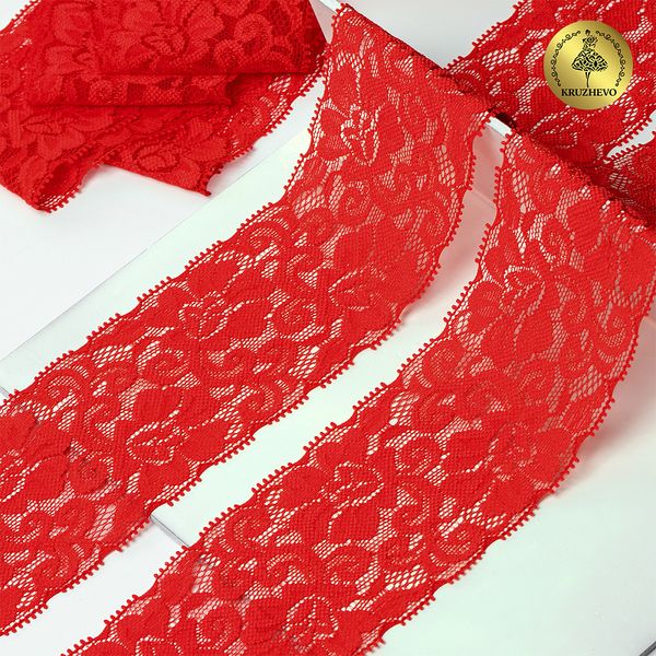 Кружево эластичное (стрейч) 65 мм, L840, цв.SD163 красный уп.25м, Kruzhevo