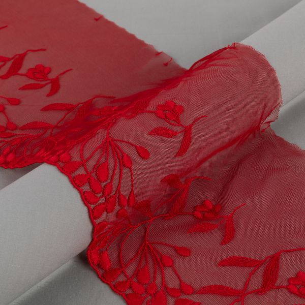 Кружево бельевое эластичное 190 мм / 3±0.2 метра, на сетке, Турция, красный, Gamma GKME-19001