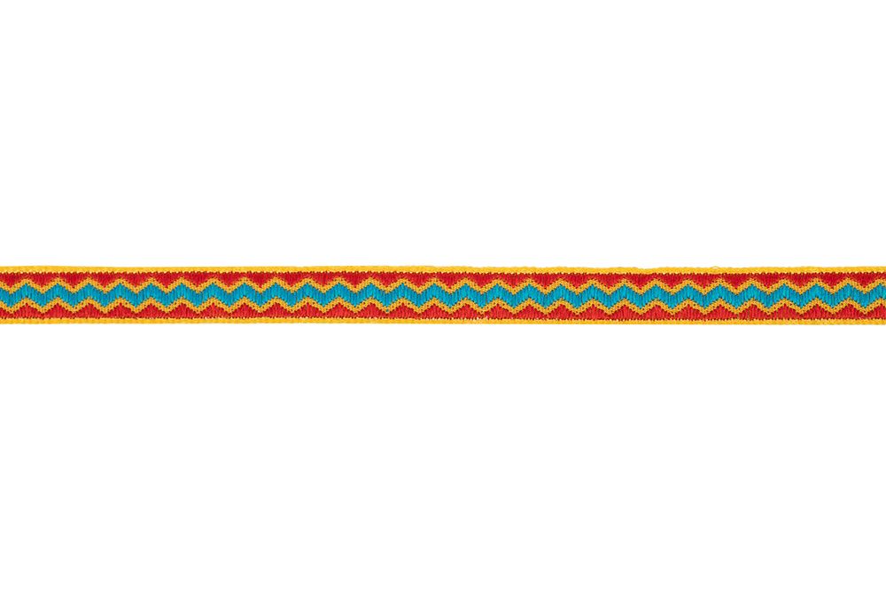 Лента (тесьма) жаккардовая 10 мм / 25 метров, Орнамент северных народов рис 9635 сине-красно-желтый (8), Gamma C3853 (C3752)