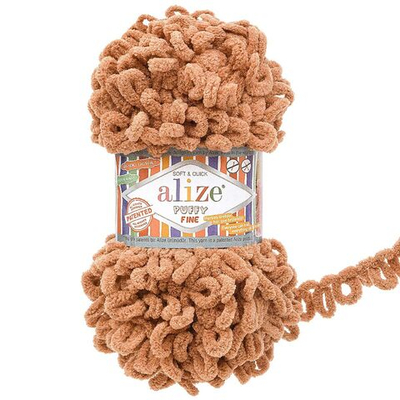 Пряжа Alize (Ализе) Puffy Fine / уп.5 мот. по 100 г, 14м, 261 светло-коричневый