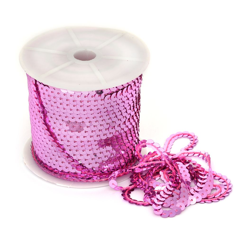 Пайетки плоские на нитях 6 мм, TBY-F06, цв.09 розовый, уп.91.4м