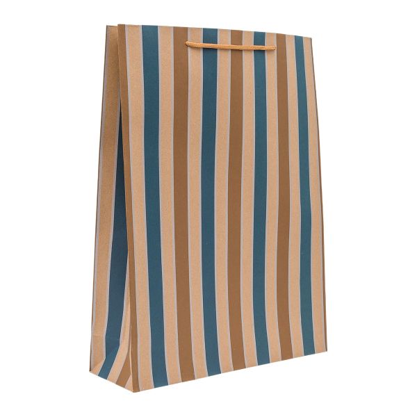 Пакет подарочный крафтовый Полоска, 31х10х42см, 170 г/м², серебро/коричневый/бежевый/синий, 12 шт