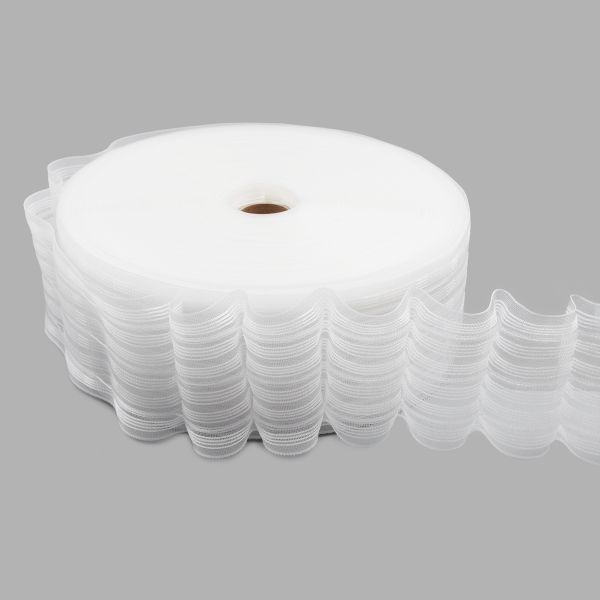 Лента (тесьма) шторная: сборка параллельная (1:1.5) 70 мм / 50 метров, (6 рядов петель, 3 шнура), C1007M прозрачный