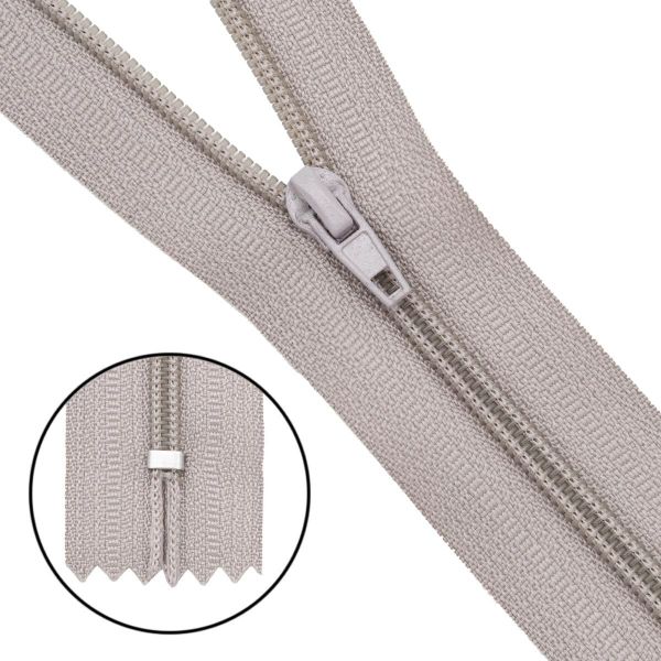 Молния спираль (витая) брючная Т4 (4 мм), 1 зам., н/раз., 20 см, автомат, S032 св.серый, уп.10 штук