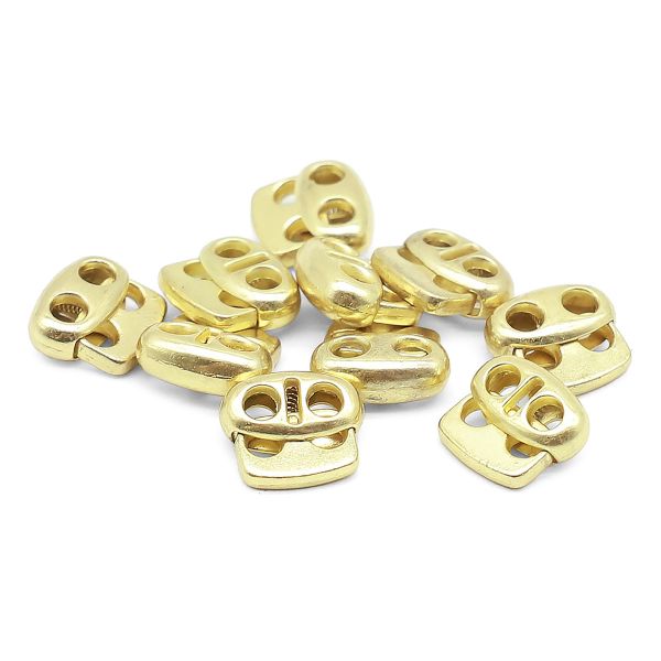 Фиксатор (зажим) для шнура металл плоский, 2 отв., 13х13 мм, (in ⌀3 мм), мет. цв.золото, 10 шт