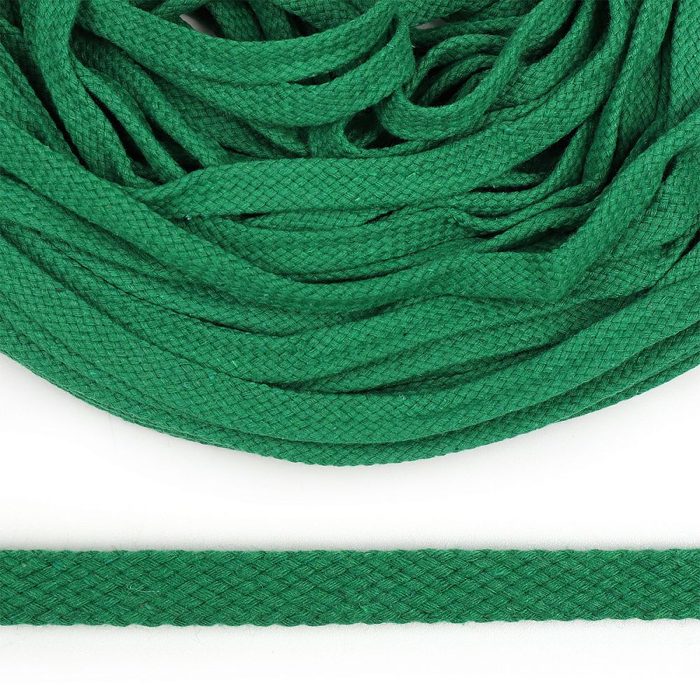 Шнур плоский плетеный х/б 12.0 мм / 50 метров, турецкое плетение TW цв.018 зеленый