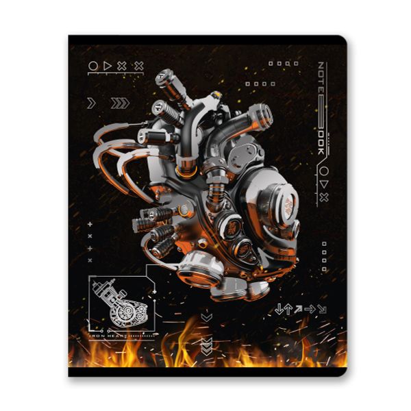 Тетрадь ученическая общая, матовая ламинация + тиснение серебряной фольгой, A5+ 96 л. на скобе 60 г/м², белизна 100%, 5 шт, клетка в термоусадочной пленке, 000779 Железное сердце, Светоч 96ТЕТк-007