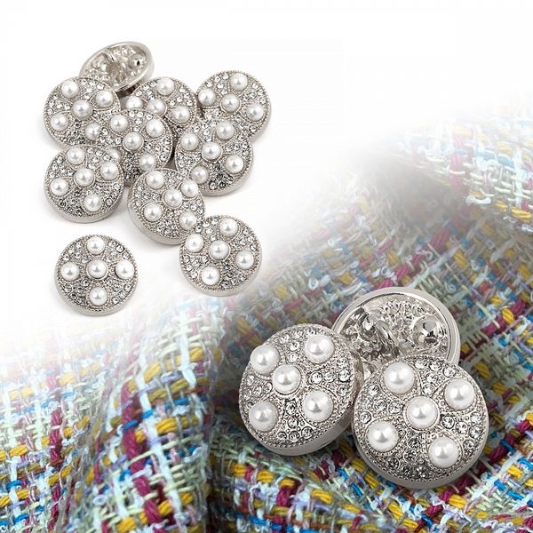 Пуговицы на ножке металлические 24L=15мм, С-MP17 цв.серебро/перламутр, 10 шт