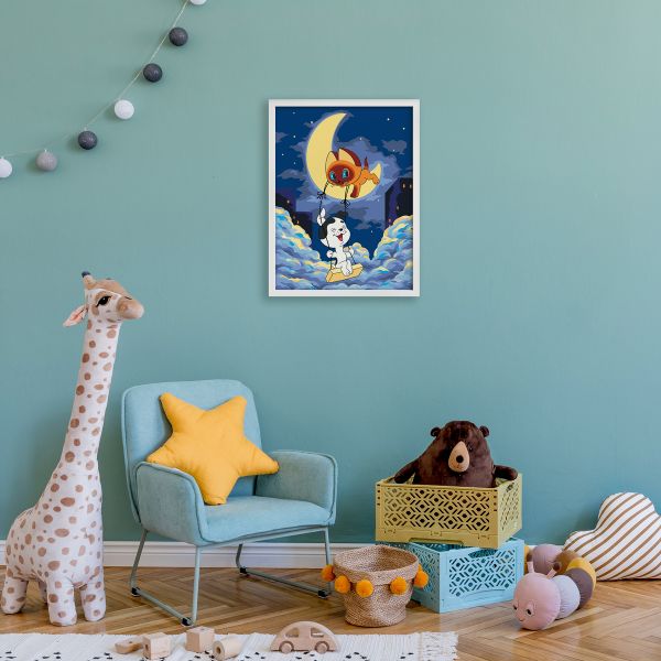 Картина по номерам Фрея, Союзмультфильм. Котёнок Гав и Шарик на Луне, на картоне, 30х40 см