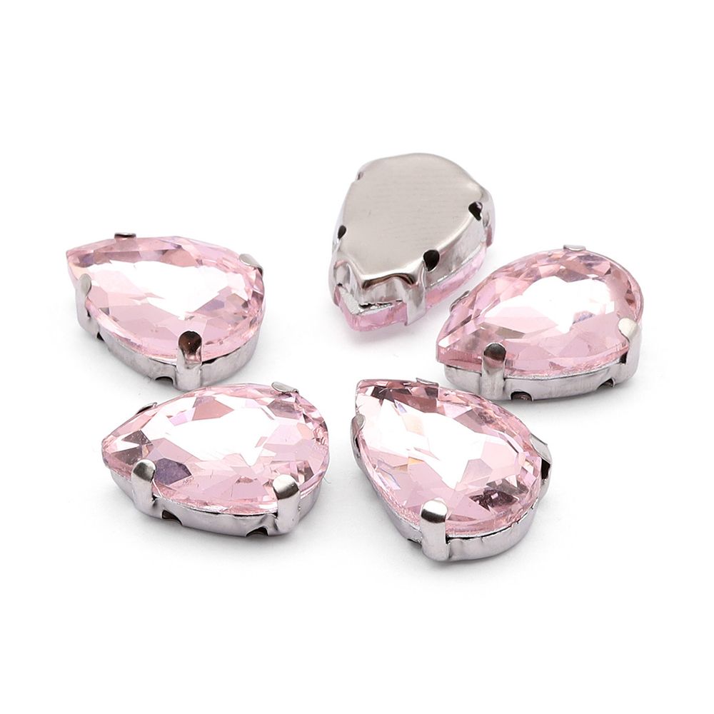 Хрустальные стразы в цапах формы капля, розовый 10х14 мм, 5 шт., АЦ006НН1014