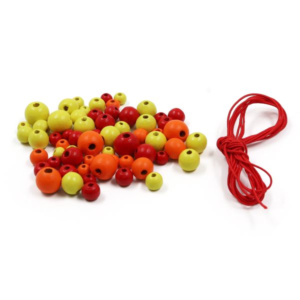 Бусины дерево набор со шнуром 6, 8, 10, 12 мм, красный микс, 21 г, 90 шт/упак, Astra&Craft, 160814