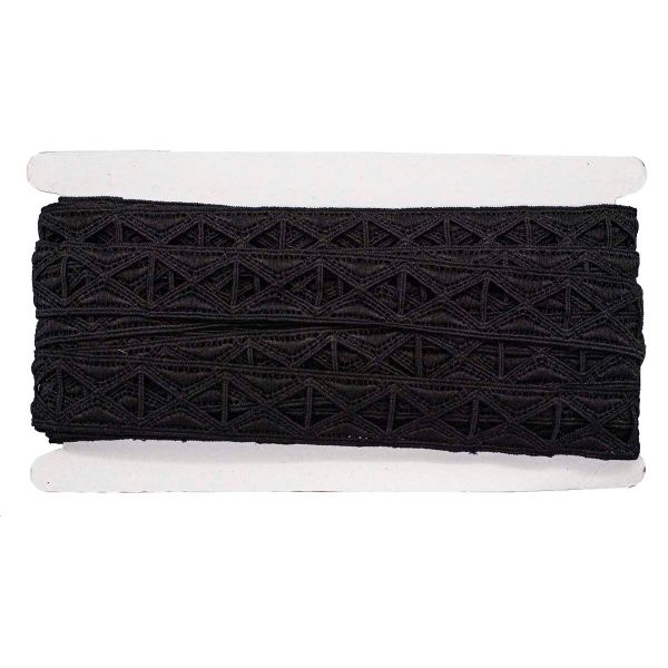 Кружево гипюр (плетёное) 30 мм, матовая нить, черный, 13.72 м, S090697