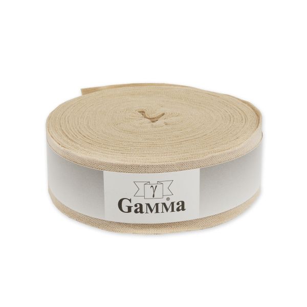 Косая бейка трикотажная 35 мм / 10 метров, (рибана), 010 кремовый, Gamma
