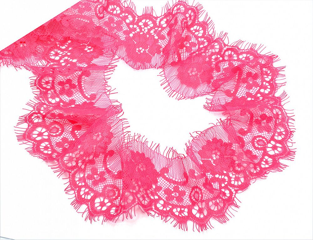 Кружево шантильи (реснички) диз.TY 76006 шир.80мм цв.144 ярк.розовый уп.30м (по 3м), Kruzhevo