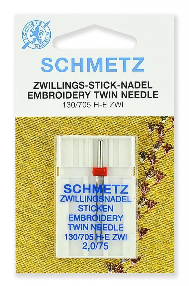 Иглы для швейных машин вышивальные двойные Schmetz №75/2.0, 1шт, 72:20.EB2.SMS, 10 блист.
