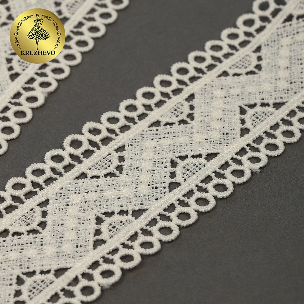 Кружево гипюр (плетёное) 40 мм, матовая нить TBY.0870, цв.F102 молочный уп.13.71м, Kruzhevo
