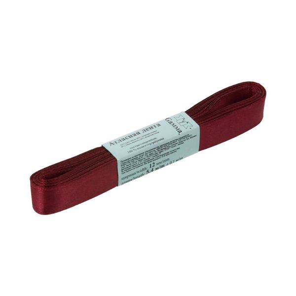 Лента атласная 1-сторонняя 12.0 мм / 10 шт по 5.4 метра, №030 т.бордовый, Gamma AL-12P