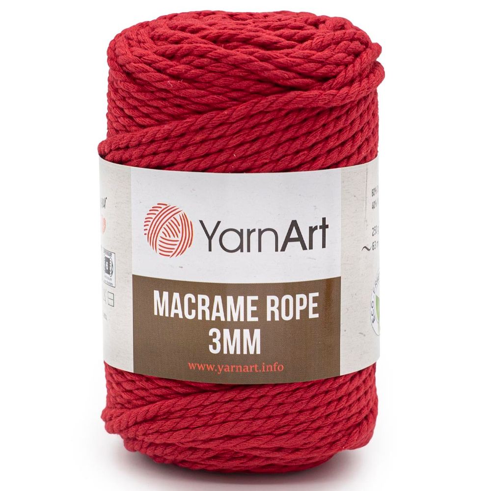Пряжа YarnArt (ЯрнАрт) Macrame Rope 3мм / уп.4 мот. по 250 г, 63м, 773 красный