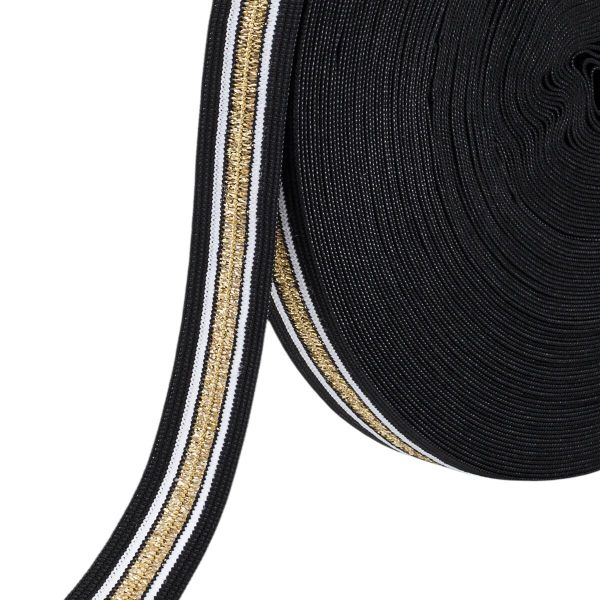 Тесьма лампасная эластичная 20 мм / 25 метров, черный/золото