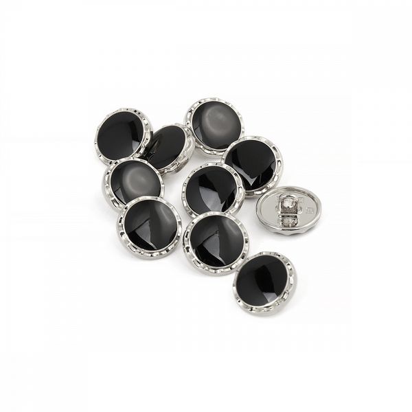 Пуговицы на ножке металлические 24L=15мм, С-MP33 цв.серебро/черный, 10 шт