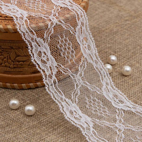 Кружево на сетке 68 мм, 6,8 м, ±4 см, WL-84, белый