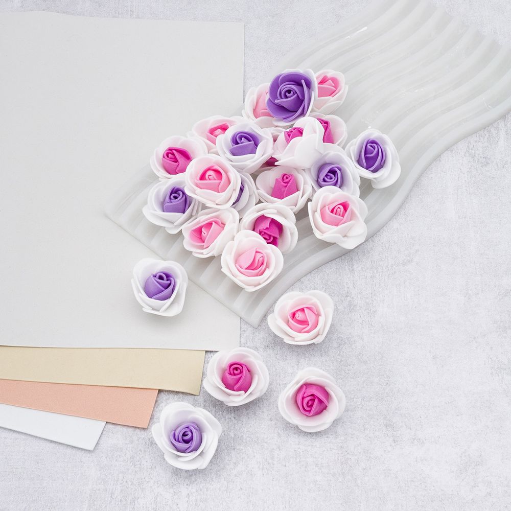 Цветочек-розочка из фоамирана 38 мм, микс №4, 3 цвета, 24 шт