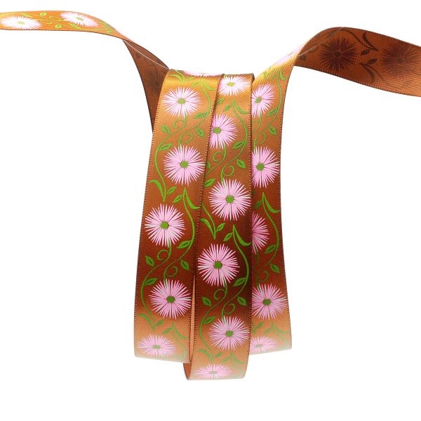 Лента атласная с надписью 20.0 мм / 22.5±1 метров, Василек, 847 коричневый, Globus