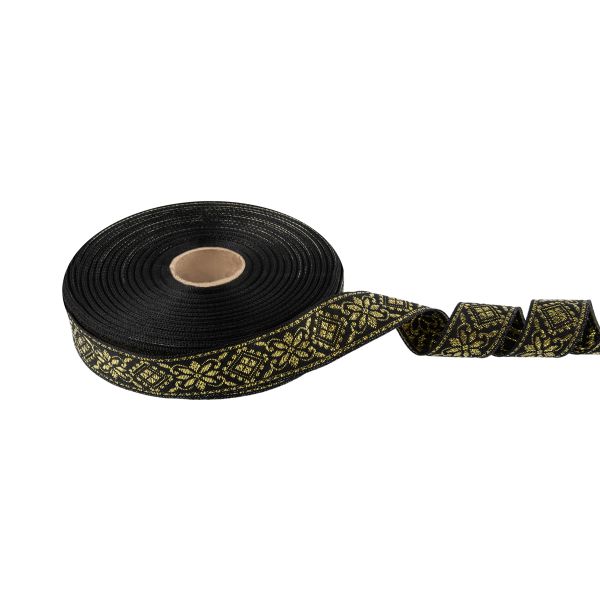 Лента (тесьма) жаккардовая 23.0-25.0 мм, / 25 метров, черный /под золото, Blitz