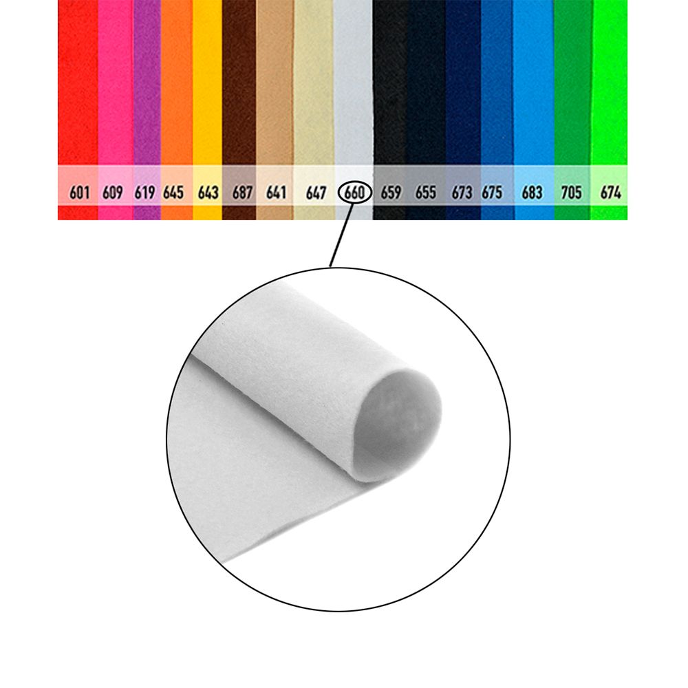 Фетр рулонный мягкий 2.0 мм, 100 см, рул. 10 метров, цв. 660 белый