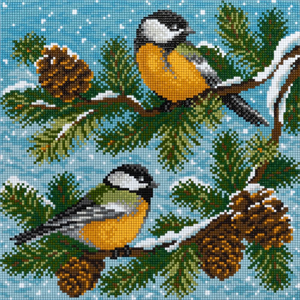 Алмазная (кристальная) мозаика Фрея ALPD-249, на подрамнике Синички, 30х30 см
