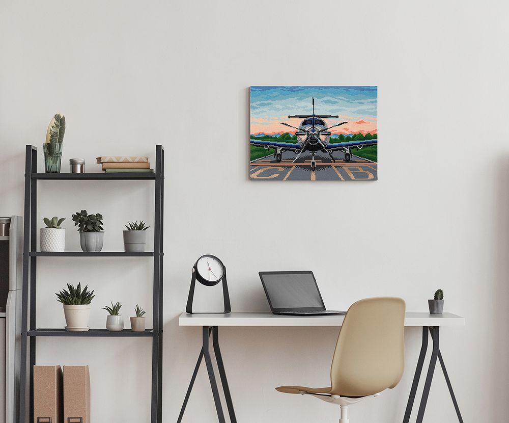 Алмазная (кристальная) мозаика Фрея ALPD-103, на подрамнике Самолет на закате, 40х30 см