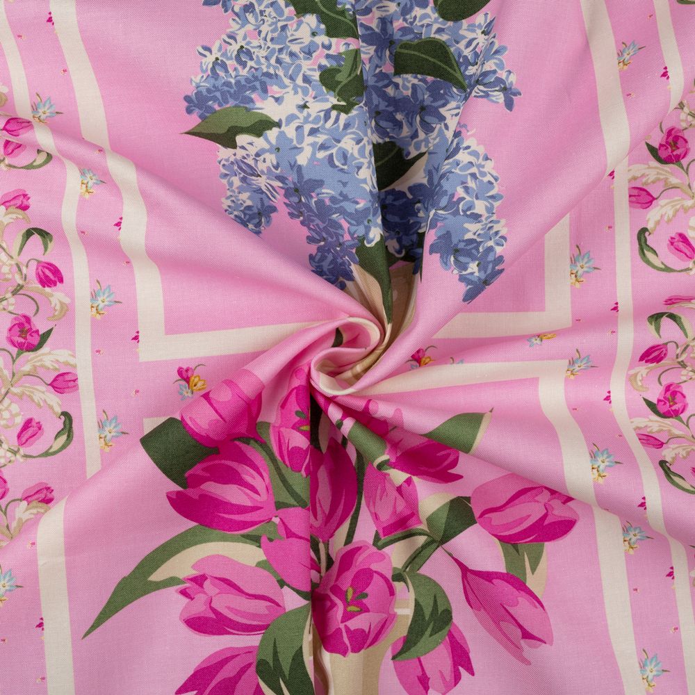 Ткань для пэчворка Peppy Весенний этюд, рулон 112 см / 5 метров, ВЭ-03 Панель розовый, Peppy