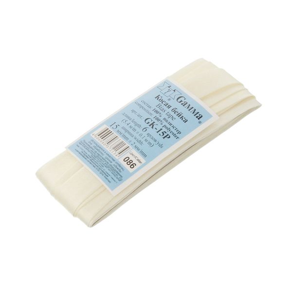 Косая бейка атласная 15 мм / 5 шт по 5.4 метра, №086 бело-желтый, Gamma GK-15P