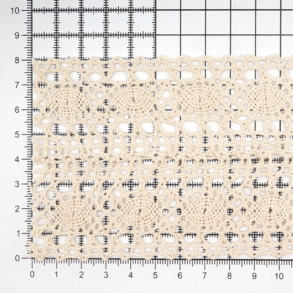Кружево вязаное (тесьма) хлопковое 77 мм / 25 метров, двухстор. (02 бежевый)
