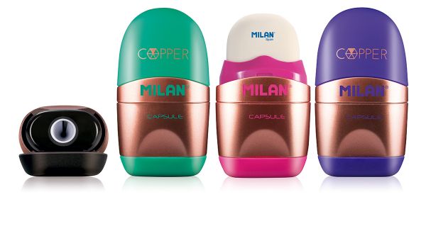 Ластик-точилка Capsule Cooper 1 отверстие 12 шт, ассорти 4717112, Milan