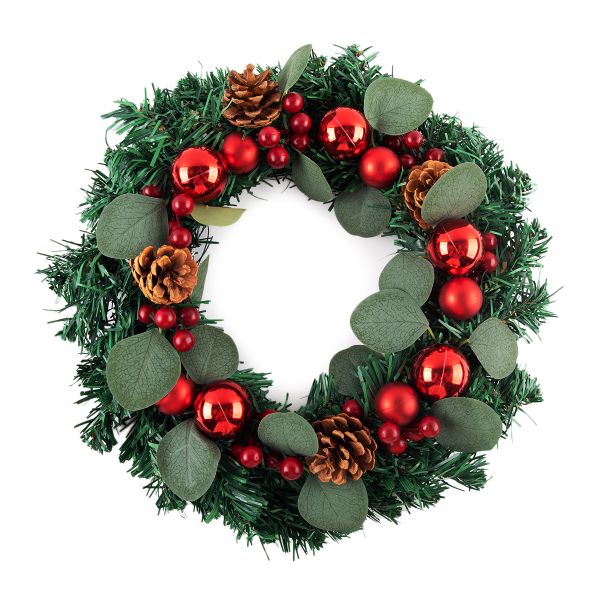 Венок новогодний с ягодами и шишками ⌀30 см, 1 шт, 01, Blumentag WDE-03