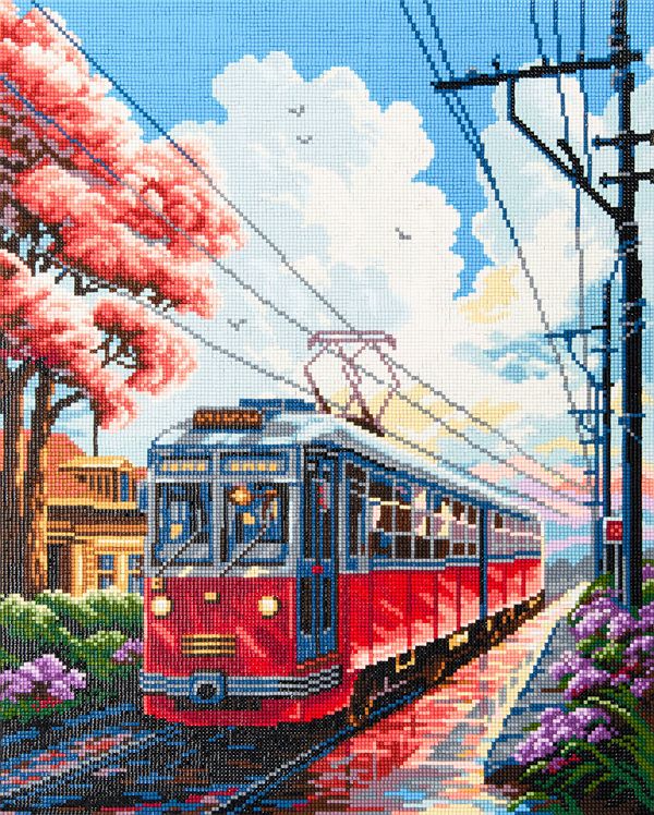 Кристальная (алмазная) мозаика Фрея ALPD-286, на подрамнике, Трамвай, 40х50 см