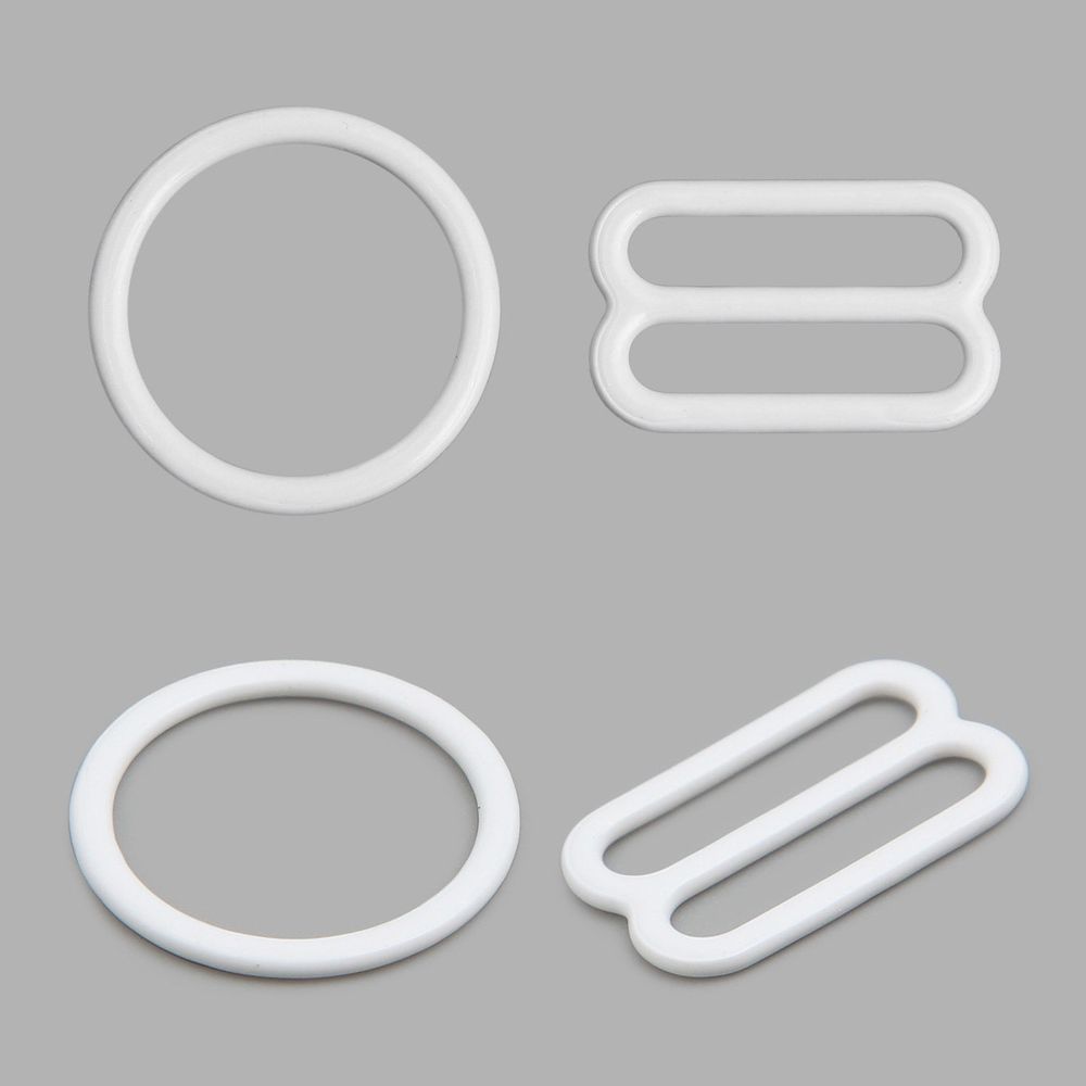 Набор кольца + регуляторы для бюстгальтеров металл 15 мм, (10 колец, 10 регул.), белый