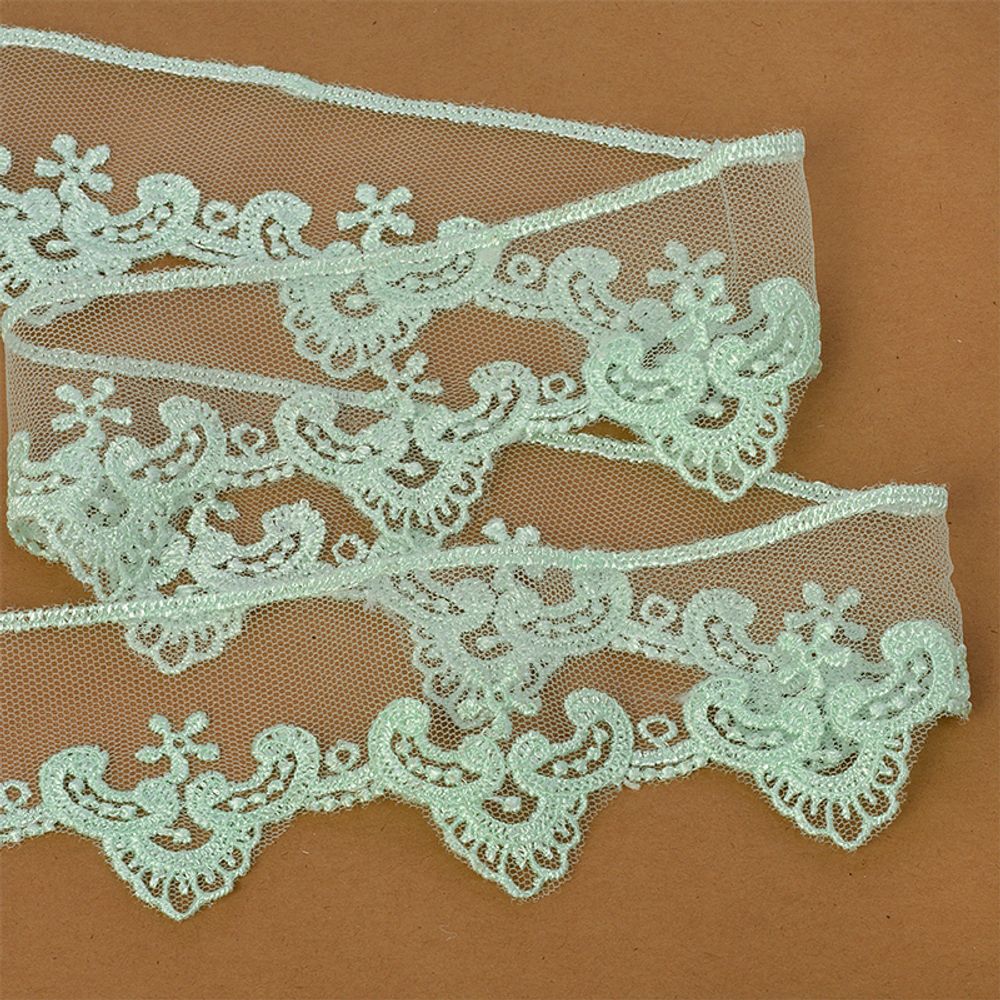 Кружево на сетке 52 мм / 13.71 метра (жесткая сетка), Exclusive TBY 2L476F, цв.G5415 мятный, Kruzhevo