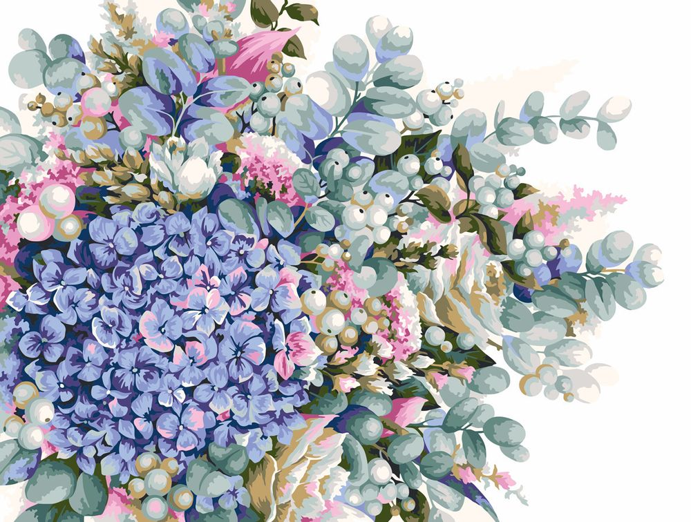 Картина по номерам Фрея, Акварельный букет с гортензией, 40х30 см