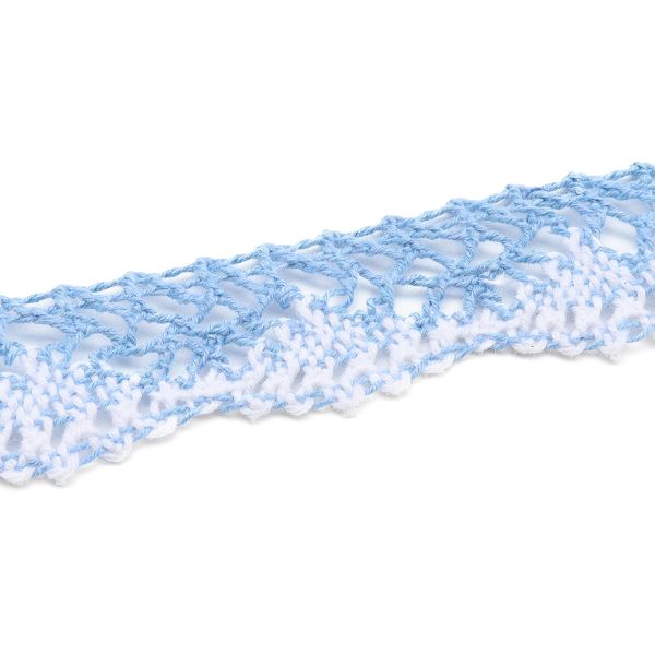 Кружево вязаное (тесьма) хлопковое 28 мм / 25 метров, рис.28.01.021 (голубой/белый) С3749Г17