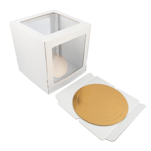 Кондитерская коробка для торта С 3 ОКНАМИ + подложка, 26.5х26.5х29 см, S-Chief, BFC-044