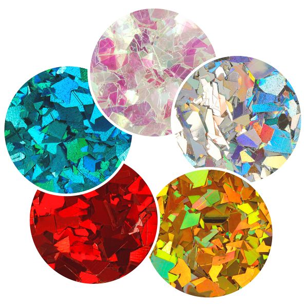 Блестки декоративные ассорти хлопья 0.2х6 мм, 5 уп. по 5 г, 4.5 мл, № 01, Love2art Набор ассорти 