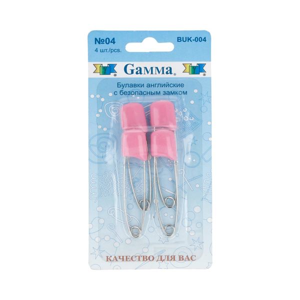Булавки английские безопасные 53 мм, 4 шт, 04 розовый, Gamma BUK-004