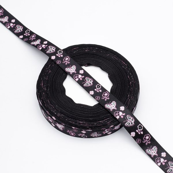 Лента декоративная с принтом Бабочки 20.0 мм / 45.72 метра, черный, 4001